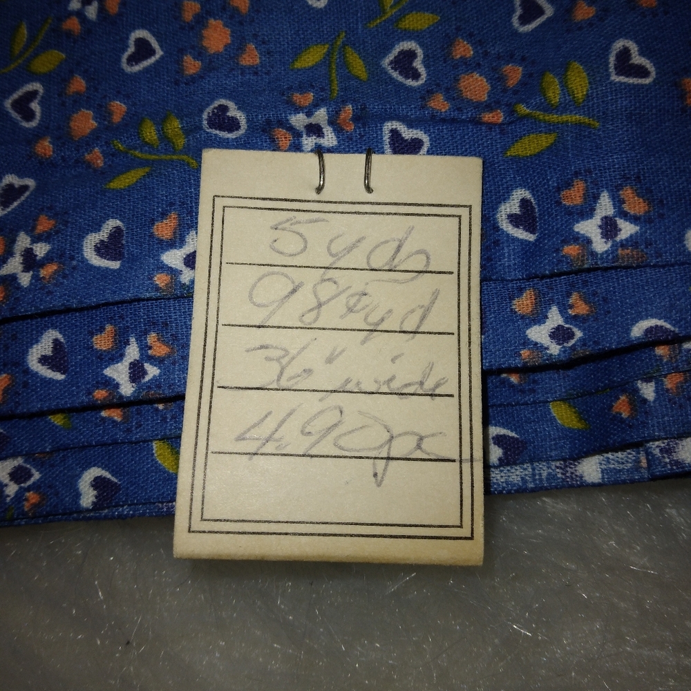 FABRIC Vintage Cotton sprigs & hearts on blue, 5 yards x 36 inches, 1974 - Picture 9 of 9